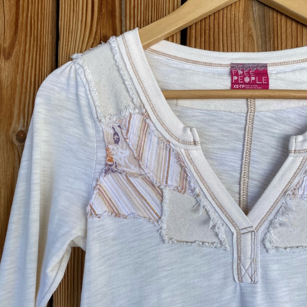 Free People Patchwork Button Cuff Henley - image 3